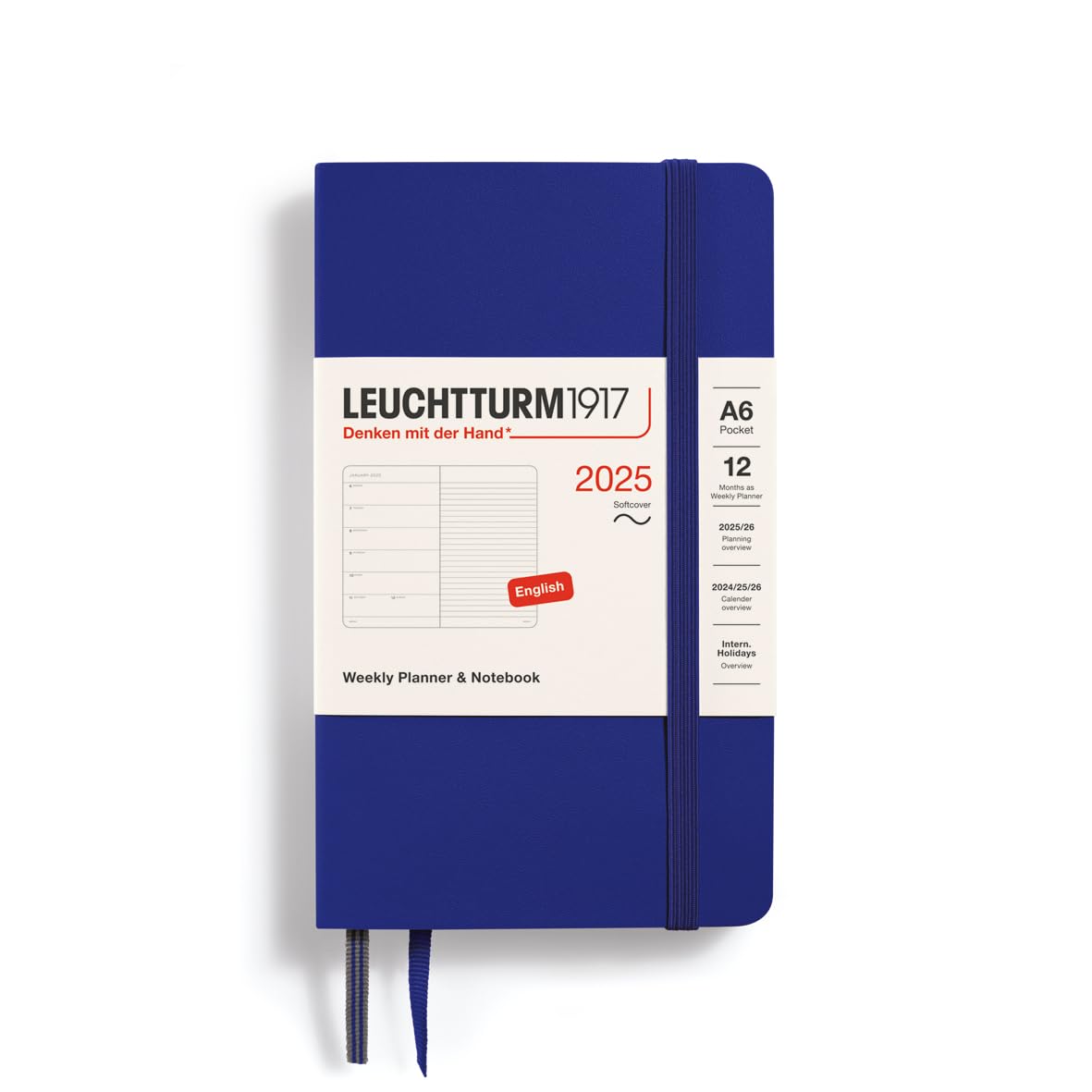 Leuchtturm1917 - Weekly Planner & Notebook 2025, Softcover, Pocket (A6), Ink (Jan 1 - Dec 31, 2025)