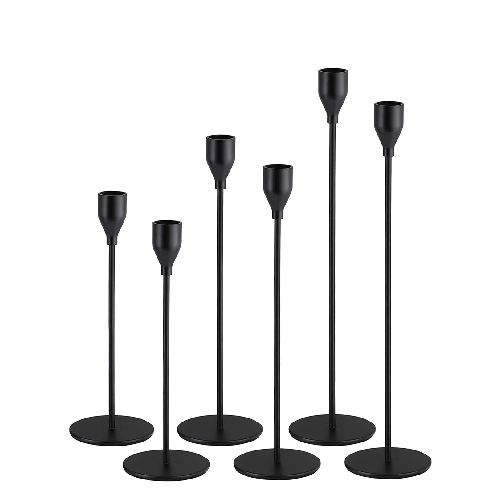 6Pcs Matte Black Candlestick Holders, Tall Taper Candelabra Stands fits 3/4 inch Thick Pillar Candle Stick, Elegant Decor Set fo
