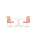 East West Furniture Hlas3-Lwh-42 3 Piece Dinner Table Set Includes A Wood Table And 2 Beige Red Faux Leather Dining Chairs With Stylish Back- Linen White Finish