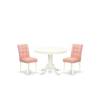 East West Furniture Hlas3-Lwh-42 3 Piece Dinner Table Set Includes A Wood Table And 2 Beige Red Faux Leather Dining Chairs With Stylish Back- Linen White Finish