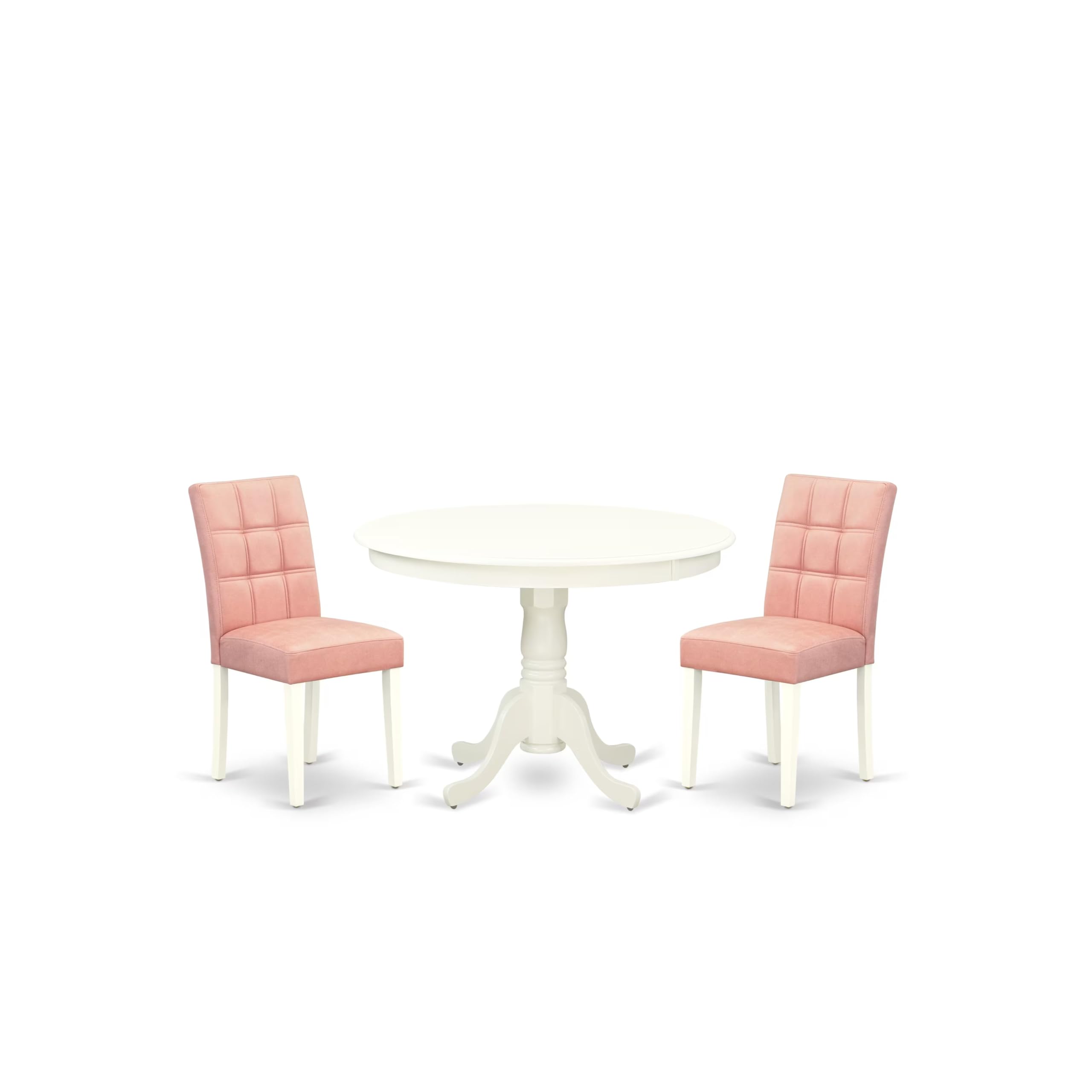 East West Furniture Hlas3-Lwh-42 3 Piece Dinner Table Set Includes A Wood Table And 2 Beige Red Faux Leather Dining Chairs With Stylish Back- Linen White Finish