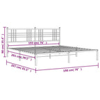 vidaXL White Steel King-Sized Metal Bed Frame with Headboard - 81.5"x78"x35.4" - Elegant Bedroom Furniture with Under Storage Space