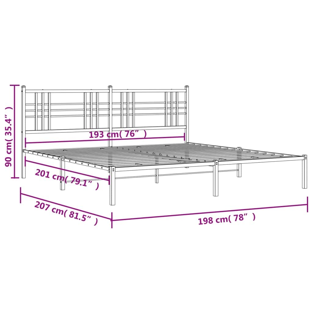 vidaXL Metal Bed Frame King Size with Headboard - Black Powder-Coated Steel - 76"x79.9" - Breathable Mattress Support
