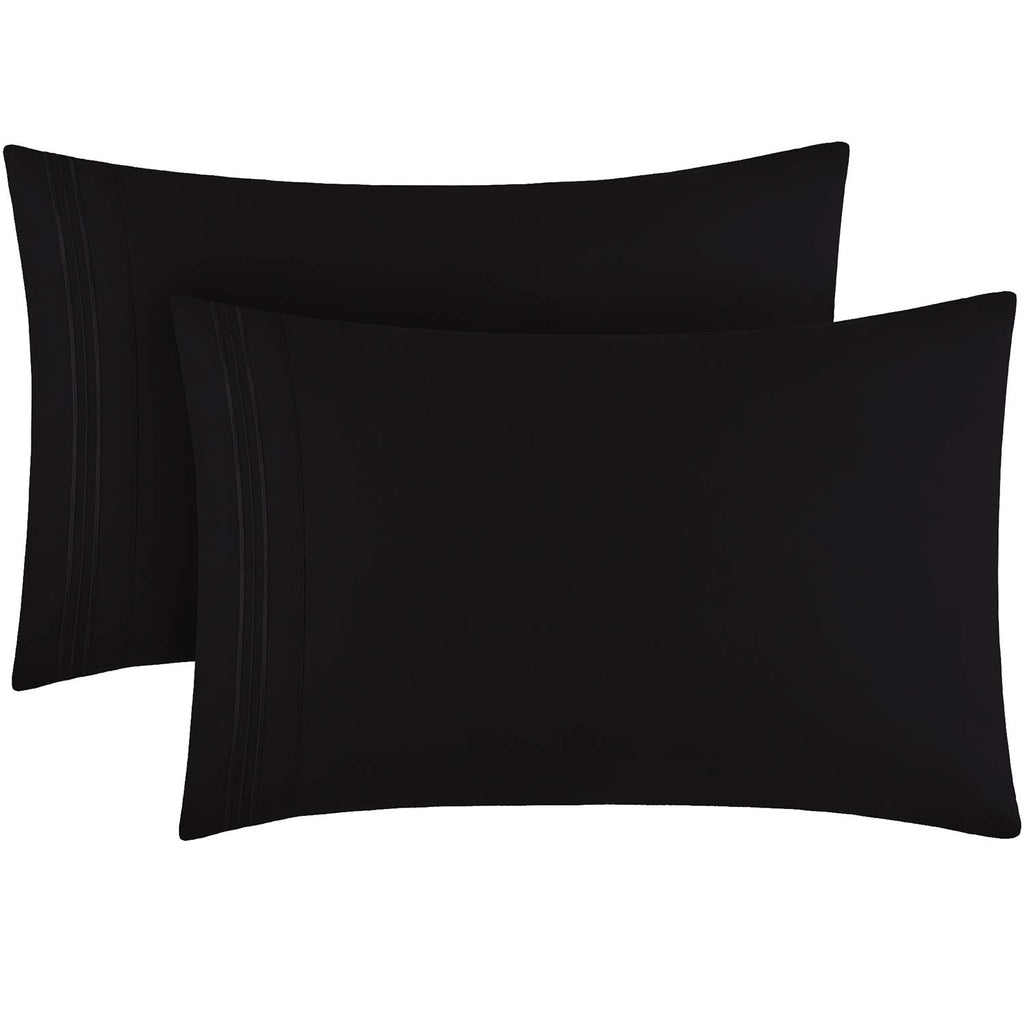 Mellanni Black Pillow Cases Standard Size Set Of 2 - Pillow Covers - Hotel Luxury Bedding Sheets & Pillowcases - Wrinkle, Fade, Stain Resistant (Set Of 2 Standard/Queen Size 20' X 30', Black)