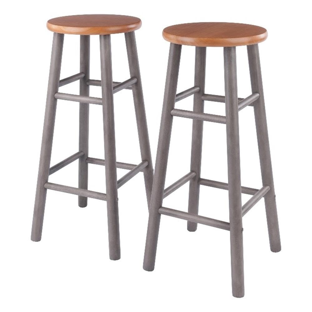 Winsome Huxton 2-Piece Bar Stools, 29 in, Teak Seat with Oyster Gray Base, Solid Wood