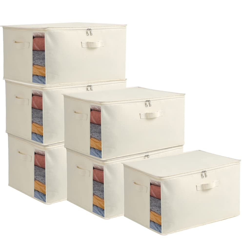 Vailando 6-Pack Large Canvas Comforter Storage Bags Closet Organizer for Clothes Sweater Clothes Organizer with Dual Zipper Thre
