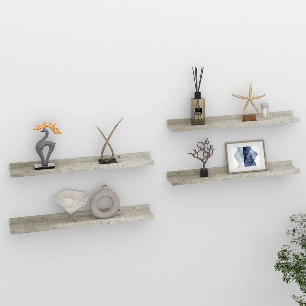 vidaXL Modern MDF Wall-Mounted Storage Shelves - Space-efficient, 4-pack, Concrete Gray - Ideal for Home and Office Decor