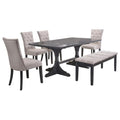 Best Quality Furniture Light Gray Linen Look Upholstered 6 Piece Dining Set With Bench