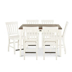 Steve Silver Furniture Cayla Counter 7pc Set, Farmhouse Styling, Includes One Counter Table and 6 Slat Back Chairs, Dining Room, 54" L x 54" W x 36" H, White