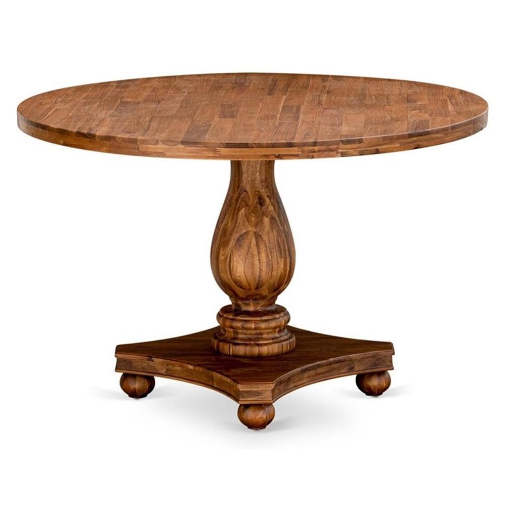 East West Furniture IR2-0N-TP Irving Rustic Farmhouse Table - a Round Dining Table Top with Pedestal Base, 48x48 Inch, Sandblasting Antique Walnut