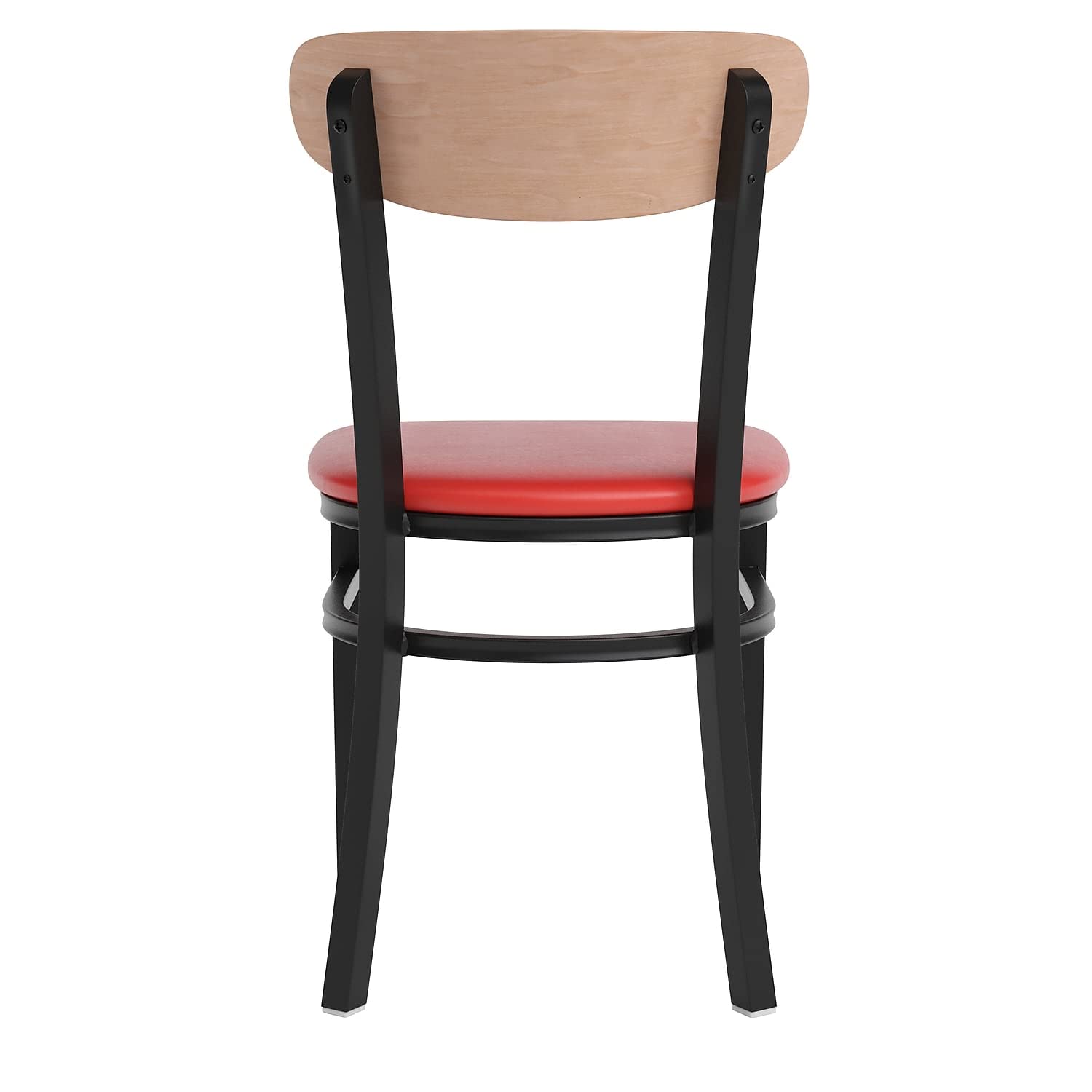 Flash Furniture Wright Commercial Dining Chair 522 LB. Capacity Black Steel Frame-Integrated Footrest, 1 Pack, Natural Birch Wood Back/Red Vinyl Seat
