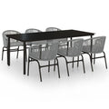 vidaXL Patio Dining Set 7 Piece Garden Conversation Bistro Set Outdoor All-Weather Furniture for Porch Backyard with Chairs Cushion Gray