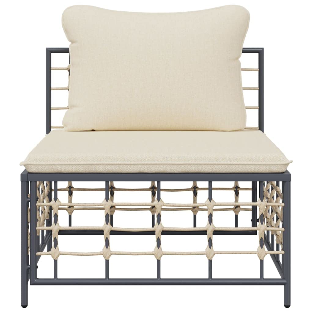 vidaXL Durable Patio Middle Sofa with Backrest & Beige Cushions - Trendy, Modular, Poly Rattan, Outdoor Furniture for Garden, Weather-Resistant, Comfortable, Powder-Coated Steel Frame, Easy-to-Clean