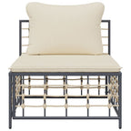 vidaXL Durable Patio Middle Sofa with Backrest & Beige Cushions - Trendy, Modular, Poly Rattan, Outdoor Furniture for Garden, Weather-Resistant, Comfortable, Powder-Coated Steel Frame, Easy-to-Clean