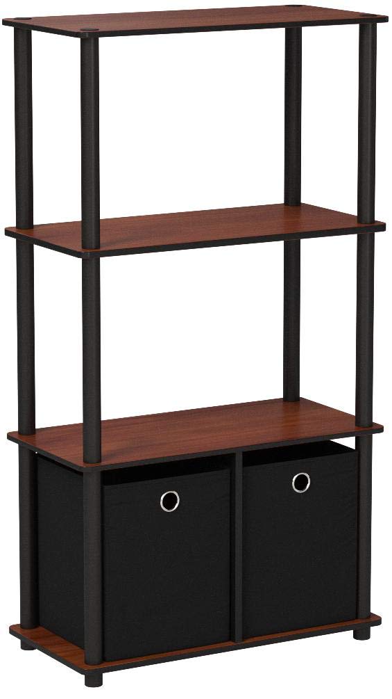 Furinno Go Green 4-Tier Multipurpose Storage Shelf with Bins, Set of 2, Dark Cherry