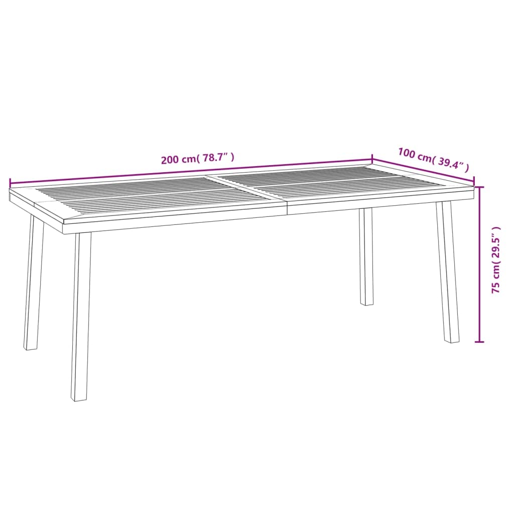 vidaXL Outdoor Patio Table - Large Solid Acacia Wood Dining Table with Stable Tabletop and Powder-Coated Metal Legs, Ideal for Garden or Deck - Brown