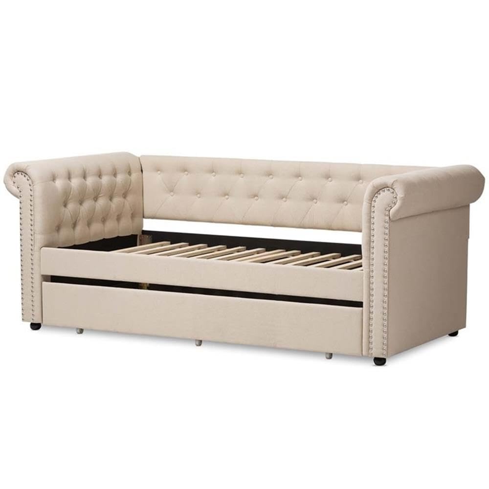 Baxton Studio Mabelle Modern and Contemporary Beige Fabric Trundle Daybed