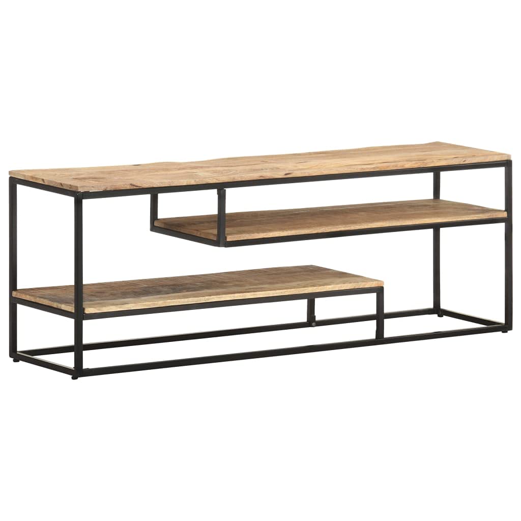 vidaXL TV Stand with Three Shelves – Solid Acacia Wood and Steel – Industrial-Style – Ample Storage Space – Perfect for Interiors - Brown