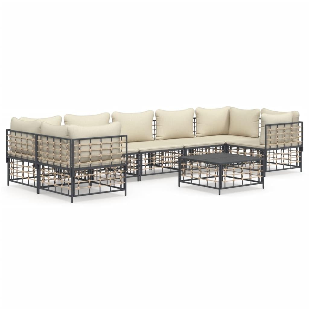 vidaXL 6-Piece Patio Lounge Set - Weather-Resistant Poly Rattan Anthracite Sofas with Beige Cushions, Modular Outdoor Furniture for Garden and Terrace
