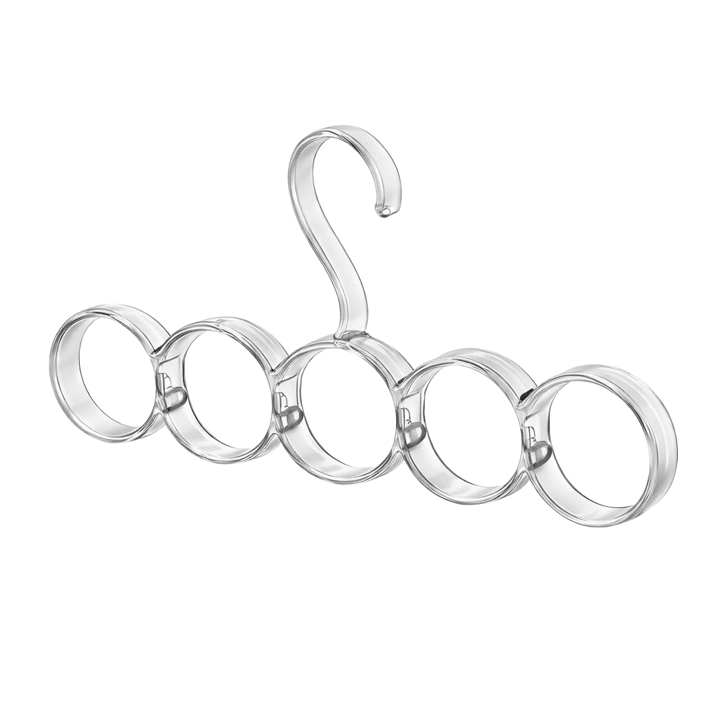 5Hole SnagFree Scarf Hanger Closet Organizer, Clear Plastic Accessory Holder for Scarves Belts Shawls Ties