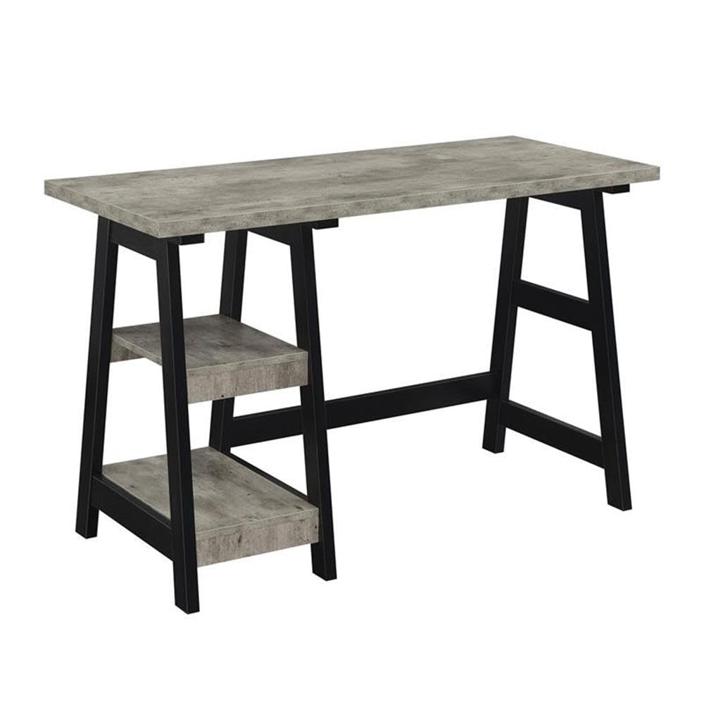 Convenience Concepts Designs2Go Trestle Desk with Shelves, 47, Faux Birch/Black