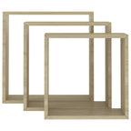 vidaXL Set of 3 Sonoma Oak Wall Cube Shelves - Modern, Durable MDF Floating Shelves for Display and Storage, Easy Installation