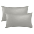 Brawarm Faux Leather Throw Pillow Covers 12 X 20 Inches - Medium Gray Leather Lumbar Pilow Covers Pack Of 2, Solid Dyed Leather