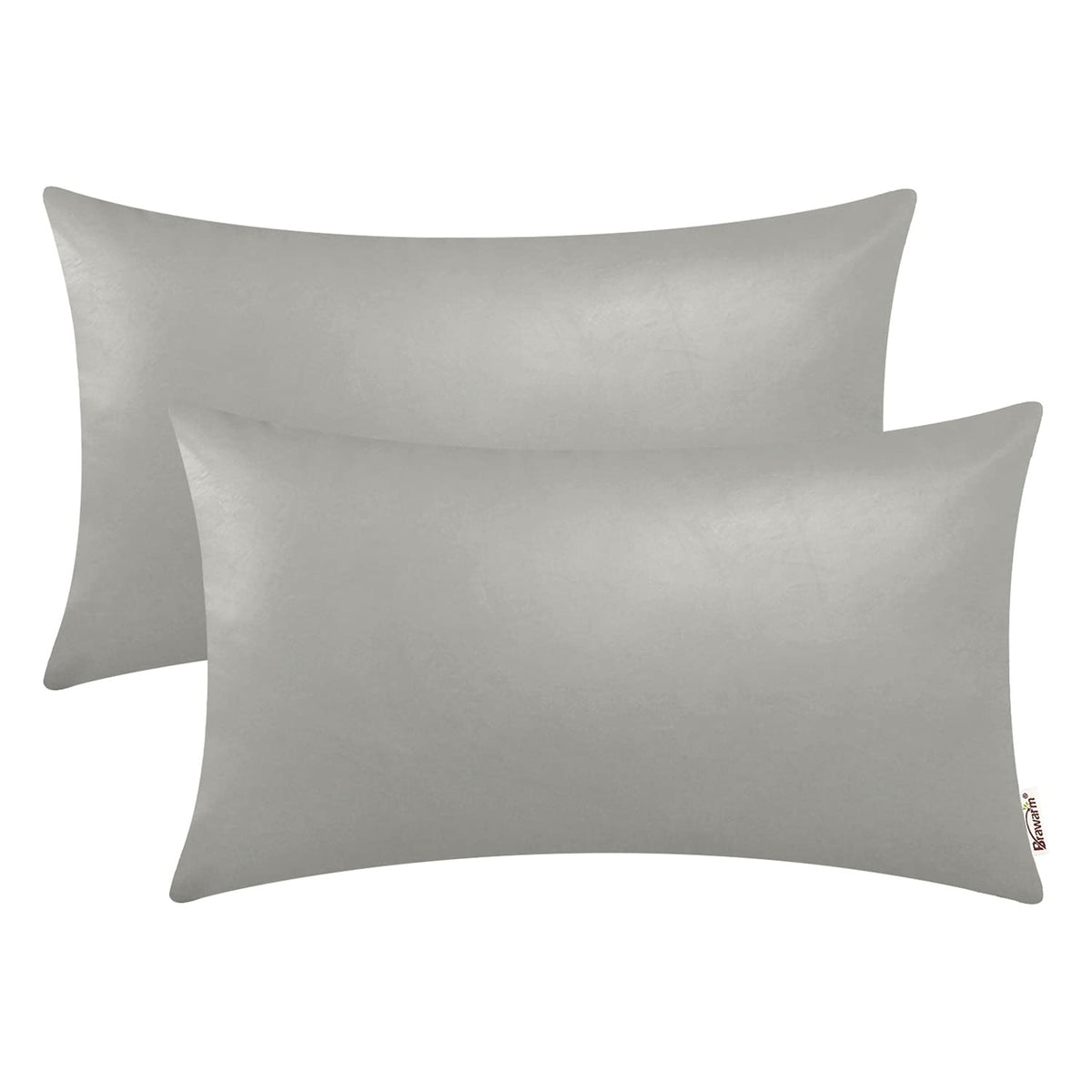 Brawarm Faux Leather Throw Pillow Covers 12 X 20 Inches - Medium Gray Leather Lumbar Pilow Covers Pack Of 2, Solid Dyed Leather