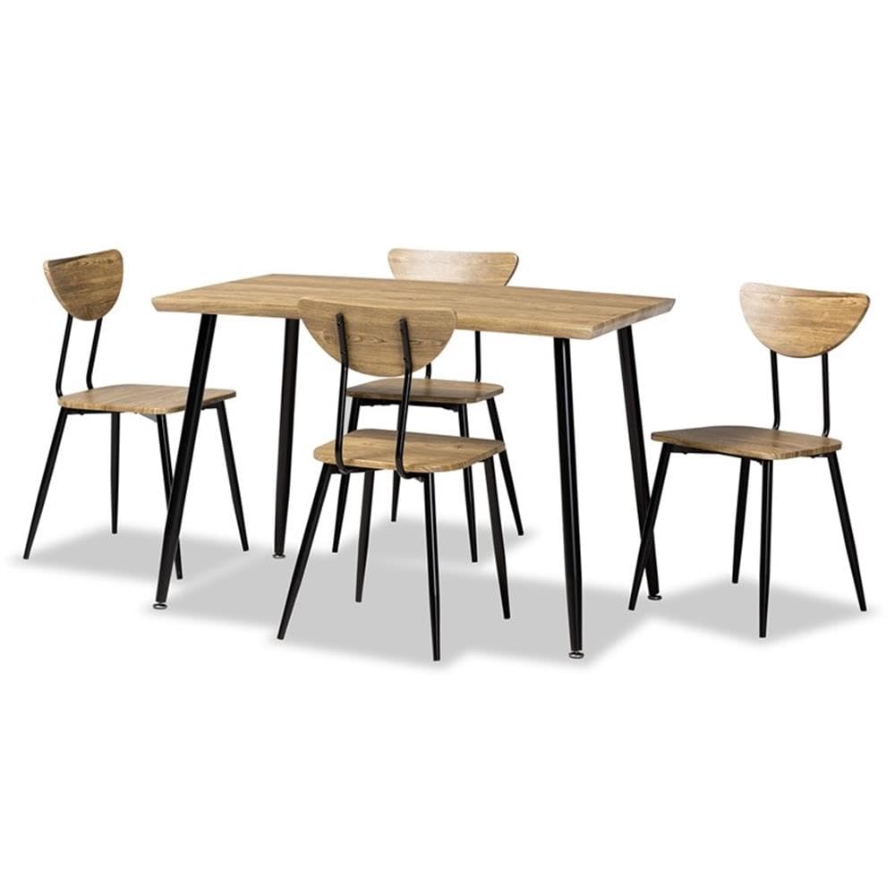 Baxton Studio Gianetta Mid-Century Oak Wood and Black Metal 5-Piece Dining Set