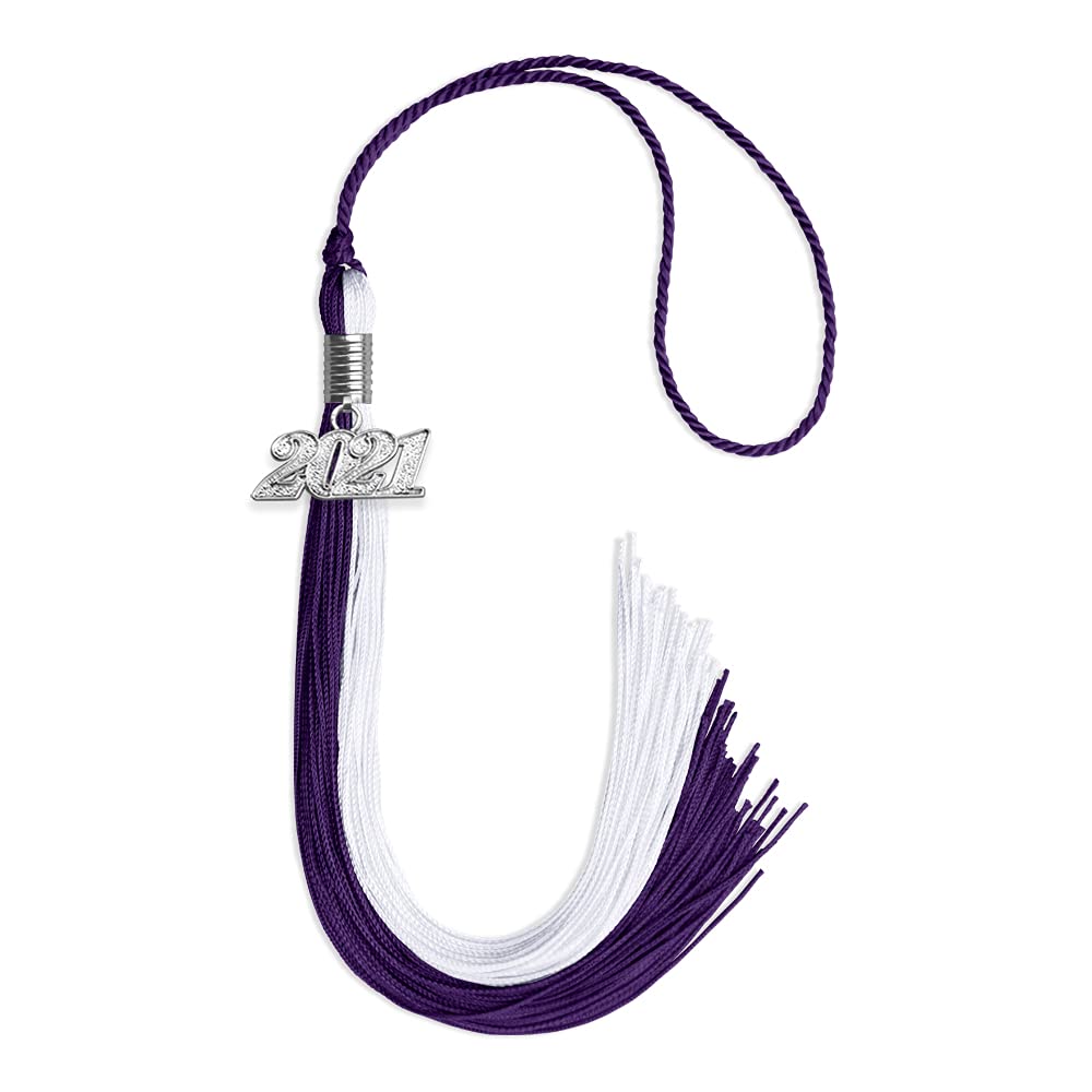 Endea Graduation Double Color Tassel with Silver Date Drop (Purple/White, 2021)