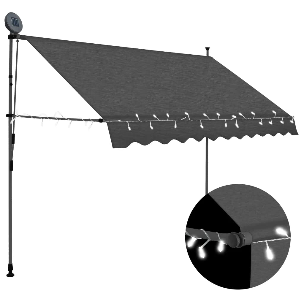 vidaXL Manual Retractable Awning with LED 118.1&quot; Anthracite