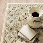 HomeRoots 508858 6 x 9 ft. Beige Gray Tan & Brown Oriental Power Loom Stain Resistant Rectangle Area Rug