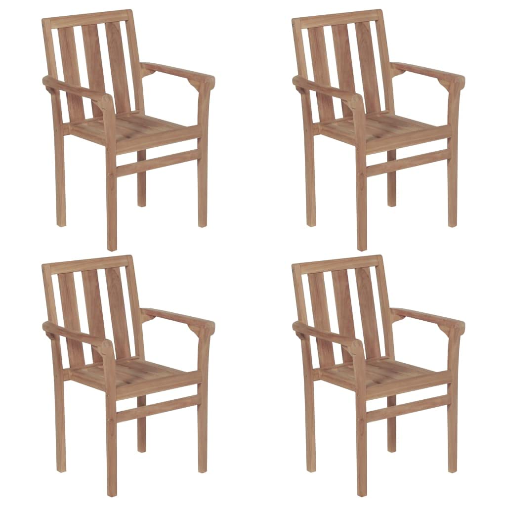 vidaXL Solid Teak Wood Stackable Patio Chairs - Thumbnail 4
