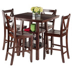 Ergode Wood Perrone High Table Set | Expandable Dining Solution | 2 Stools | Walnut Finish | Space-Saving | 160lbs Weight Limit (94554-VV)
