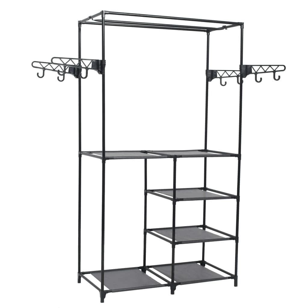 vidaXL Durable Clothes Rack with Shelves and Side Hangers - Powder-Coated Steel Pipe and Non-Woven Fabric - Black - Compact Size