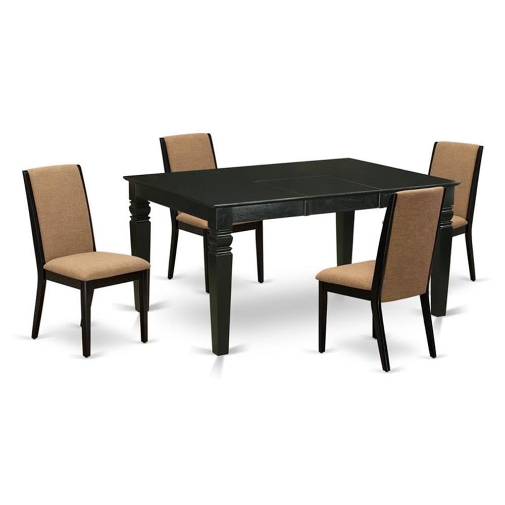 East West Furniture WELA5-BLK-47 5 Piece Dining Set Includes a Rectangle Dining Room Table with Butterfly Leaf and 4 Light Sable Linen Fabric Upholstered Chairs, 42x60 Inch, Black