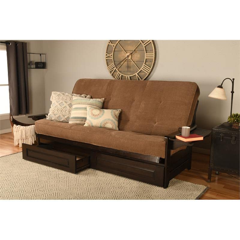 Kodiak Furniture Phoenix Queen Espresso Wood Storage Futon-Mocha Brown Mattress
