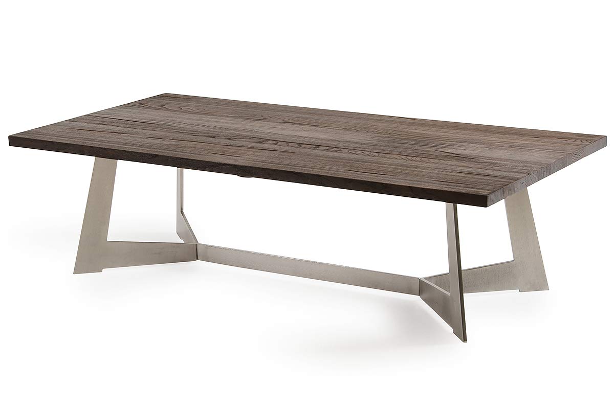 HomeRoots Veneer, Steel, Wood 16' Dark Aged Oak Wood, Veneer, and Steel Coffee Table