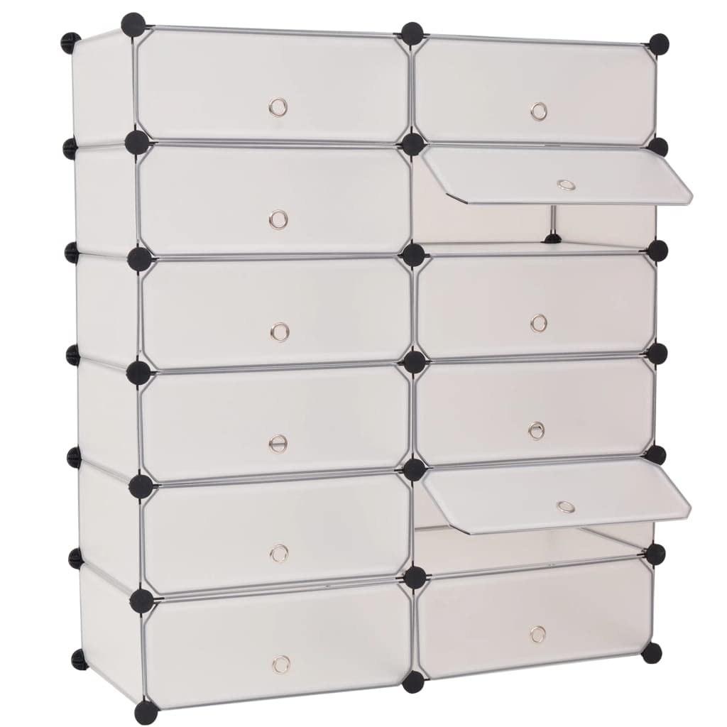 vidaXL White Interlocking Shoe Organizer with 12 Compartments, Easy to Clean, Made with Durable Plastic and Steel Frames