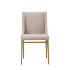 HomeRoots Fabric, Metal Set of Two Beige Brass Contemporary Dining Chairs