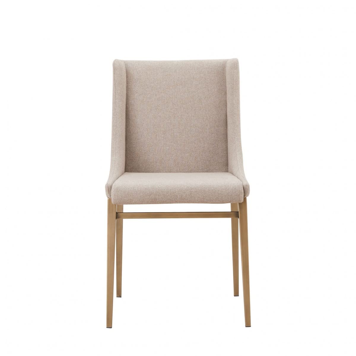 HomeRoots Fabric, Metal Set of Two Beige Brass Contemporary Dining Chairs