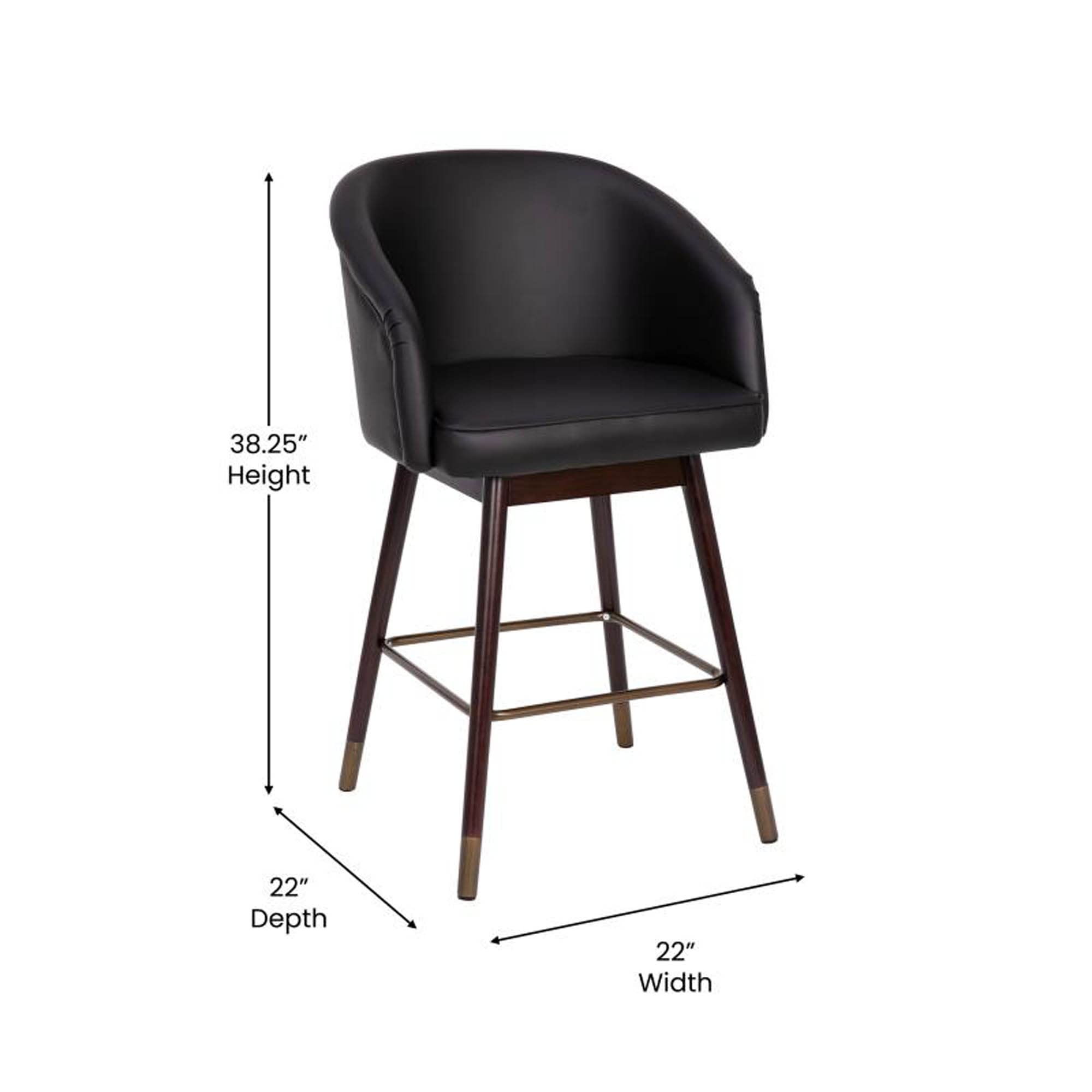 Flash Furniture Margo Commercial Grade Mid-Back Counter Stool - Black LeatherSoft Upholstery - Walnut Finish Beechwood Legs with Soft Bronze Accents - 26&quot; Barstool