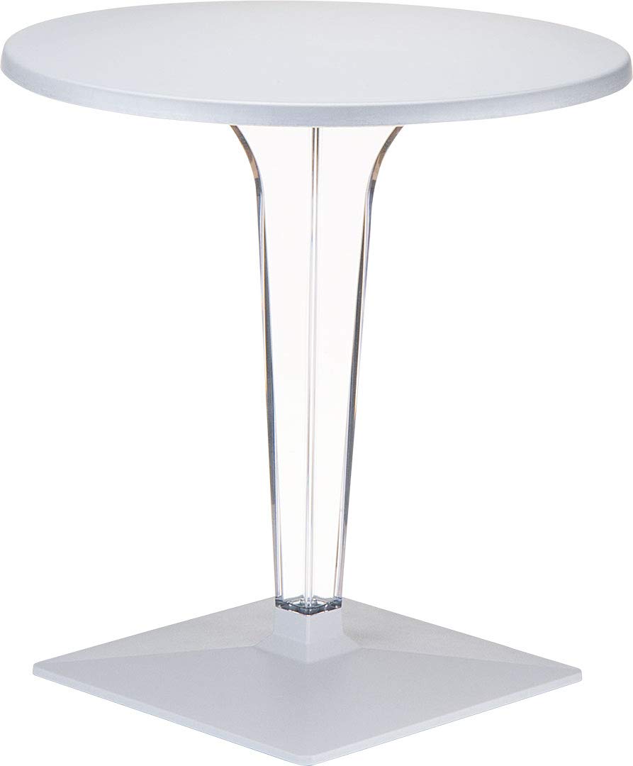 Compamia Ice 28 Round Werzalit Top Patio Dining Table in Silver, Commercial Grade