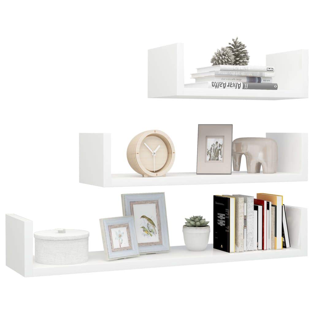 vidaXL - Modern Set of 3 Wall Display Shelves, Engineered Wood, High Gloss White - Stylish and Functional Design for Any Room Display or Storage