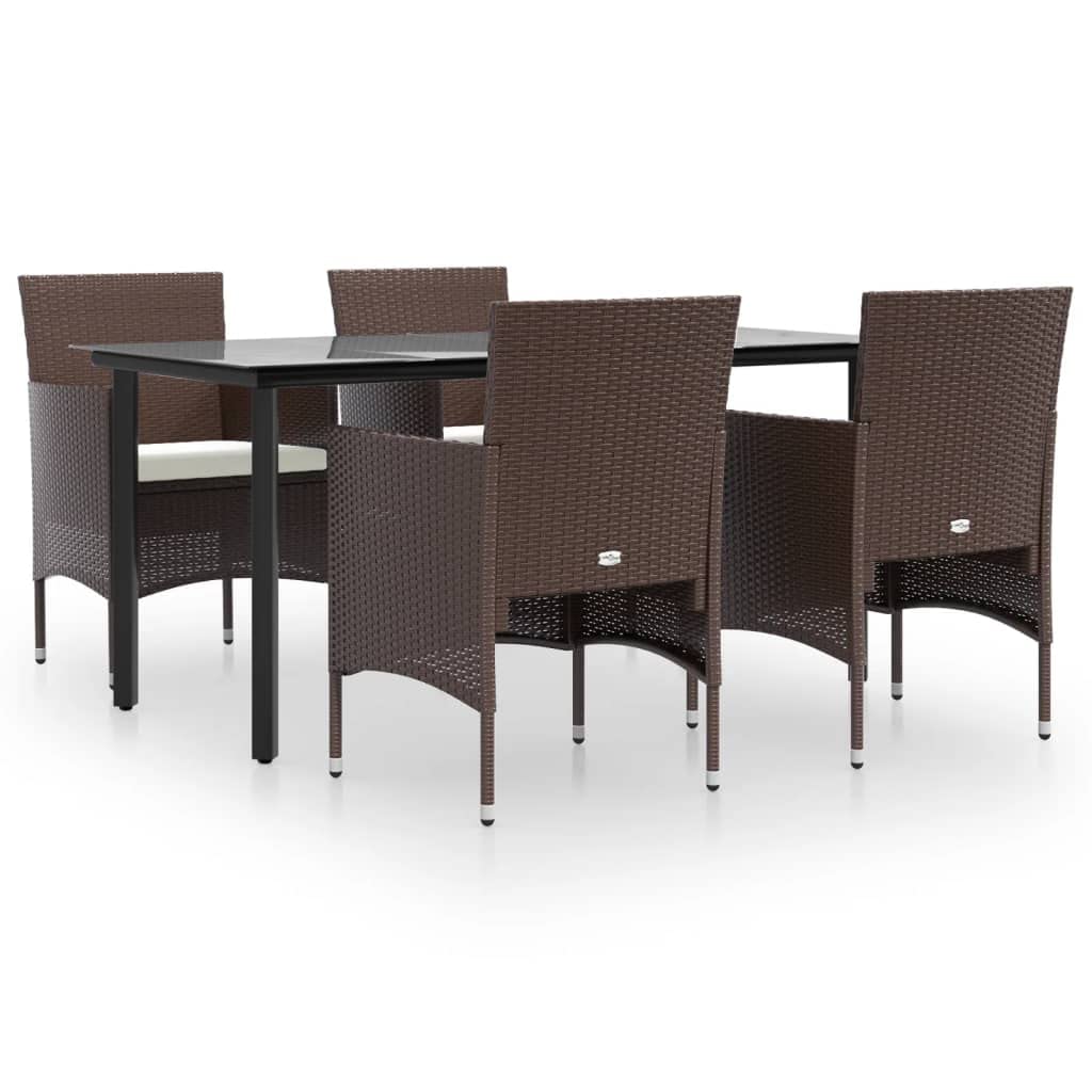 vidaXL 7-Piece Patio Dining Set in Brown and Black - Contemporary Outdoor Furniture with Cushioned Chairs & Glass Tabletop