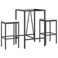 vidaXL - 3 Piece Patio Bar Set with Cushions Black Poly Rattan/Stylish Garden Pub Table and Stools/Tempered Glass Top/Weather-Resistant for Patio, Deck, Outdoor Lounge Area