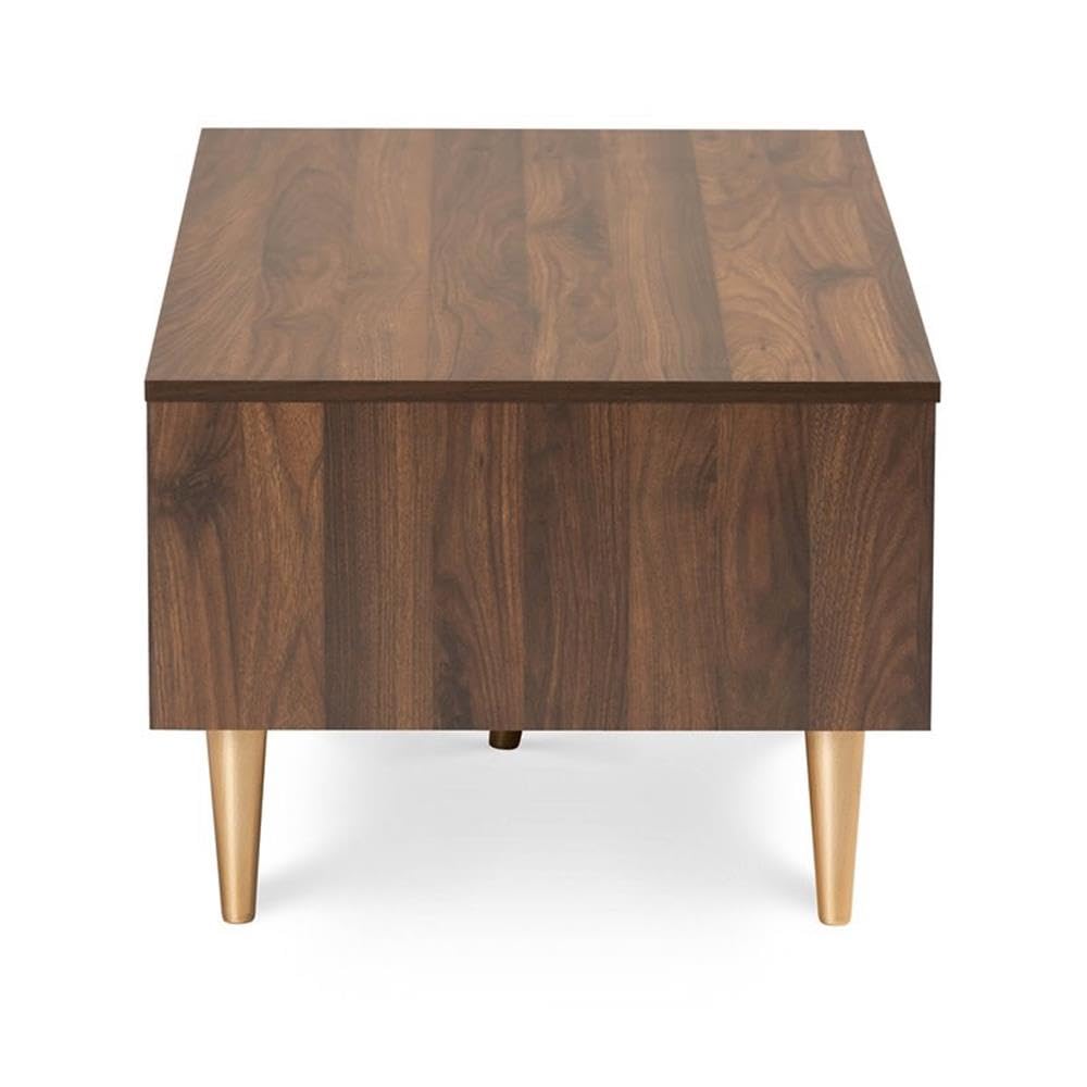 Baxton Studio Landen Mid-Century Modern Walnut Brown and Gold Finished Wood Coffee Table