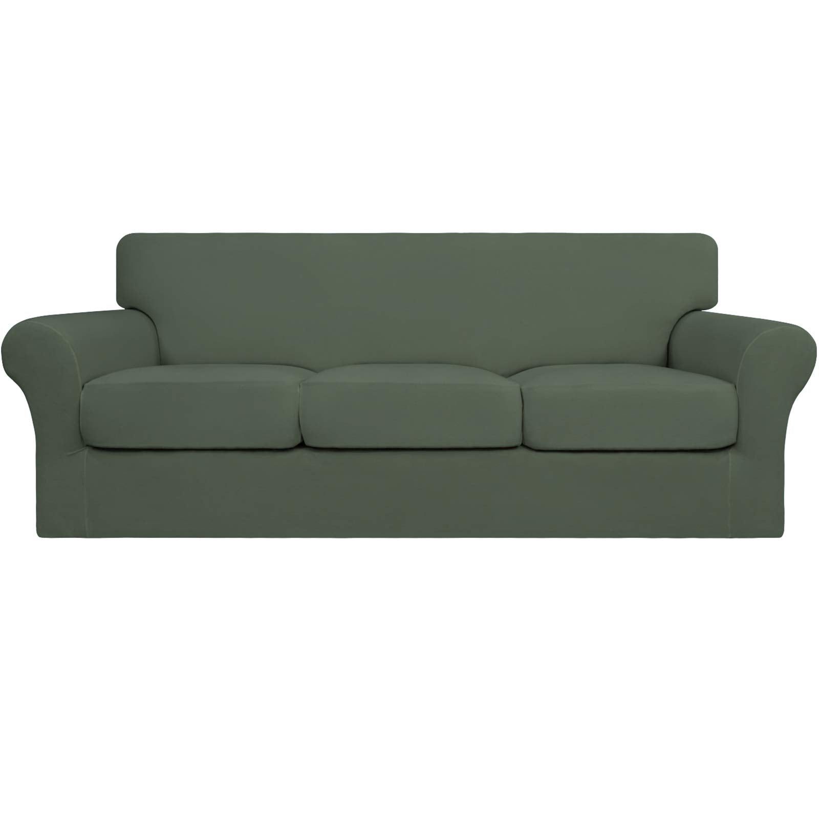 Easy-Going 4 Pieces Stretch Soft Couch Cover For Dogs - Washable Sofa Slipcover For 3 Separate Cushion Couch - Elastic Furniture Protector For Pets, Kids (Sofa, Greyish Green, Large)