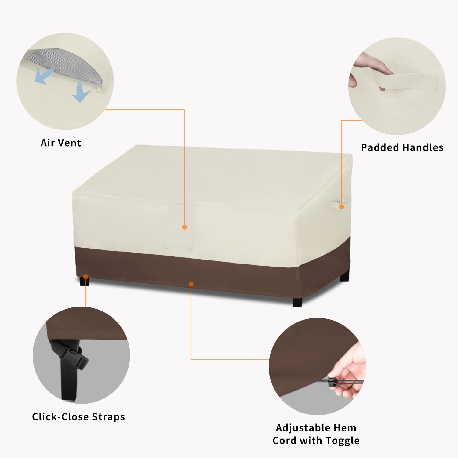 Easy-Going Waterproof Outdoor Loveseat Cover, Heavy Duty 2-Seater Patio Couch Cover, Windproof Outdoor Furniture Cover With Air Vent (90Wx35Dx33H Inch, Beige/Dark Brown)