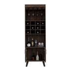 Harvey Bar Double Door Cabinet, 12 Wine Cubbbies, 2 Shelves, Dark Walnut